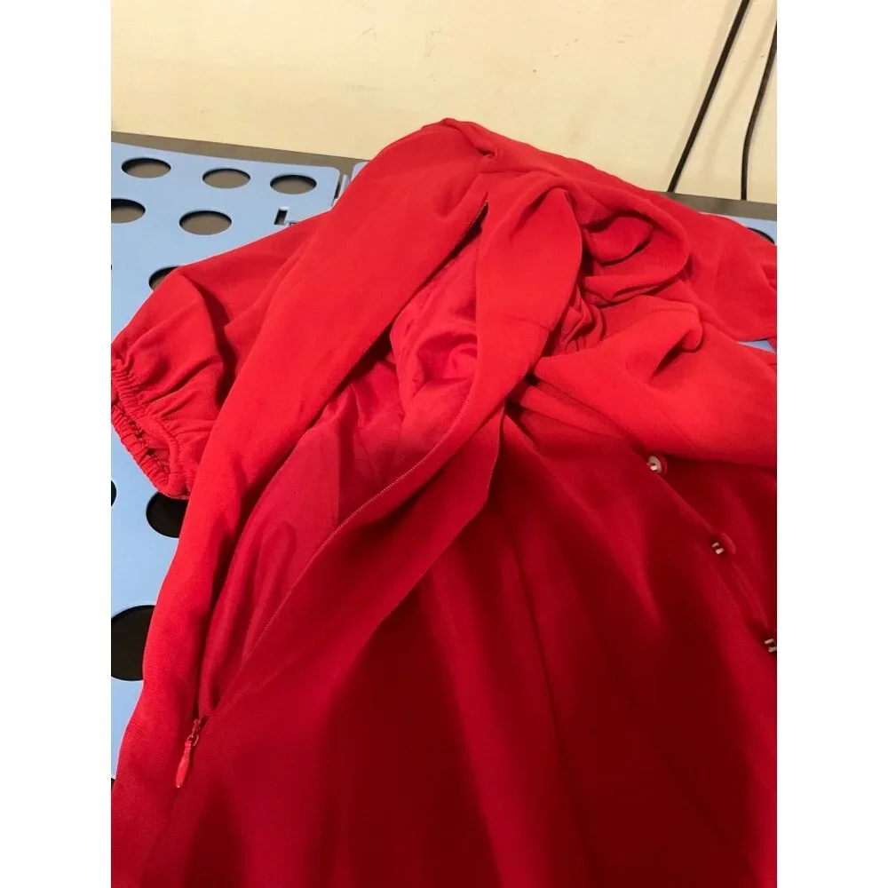 RIHOAS Women's Red V-Neck Puff Sleeve Slit Midi Dress NEW size Medium - Picture 13 of 14